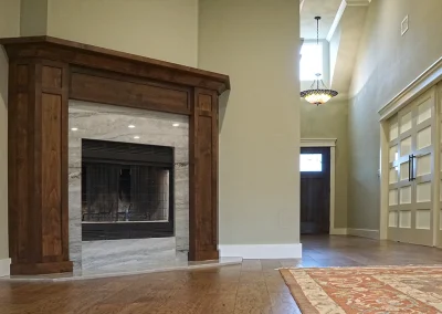 custom corner fireplace and entry