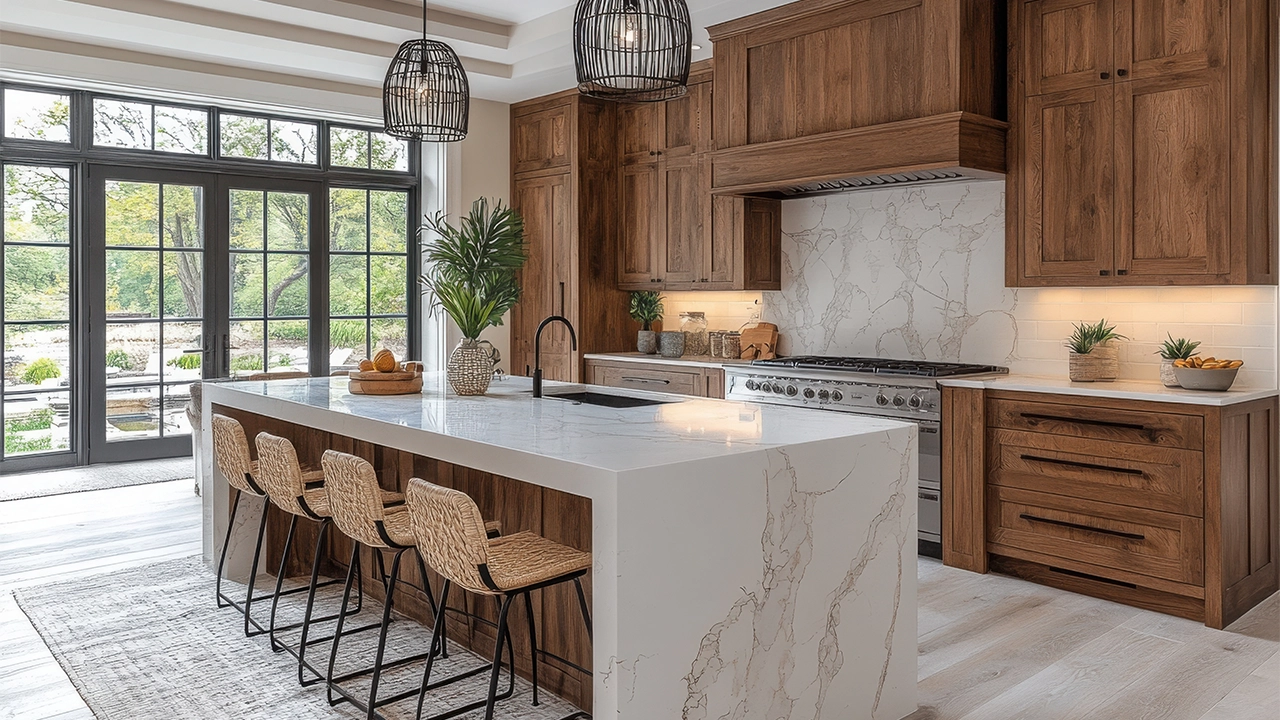 waterfall-kitchen-island Midtown Tulsa Kitchen with Euro Stylings