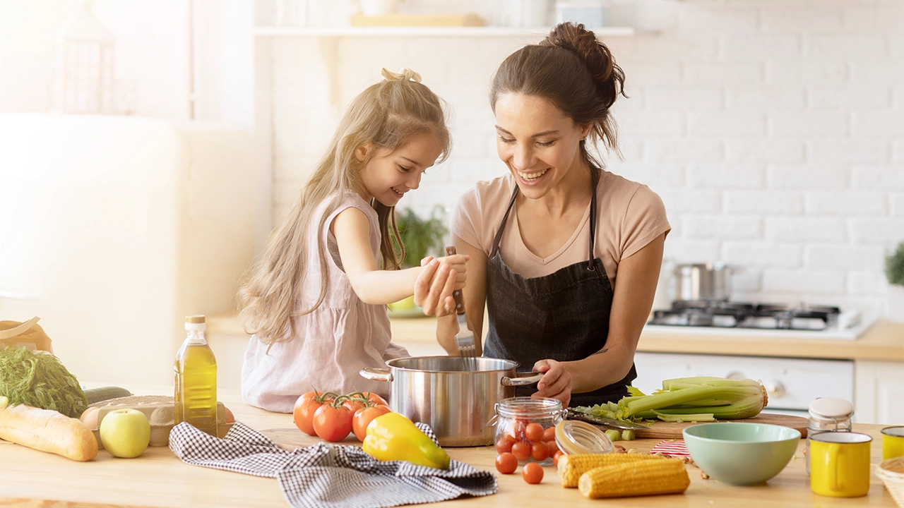 mother and daughter in kitchen
