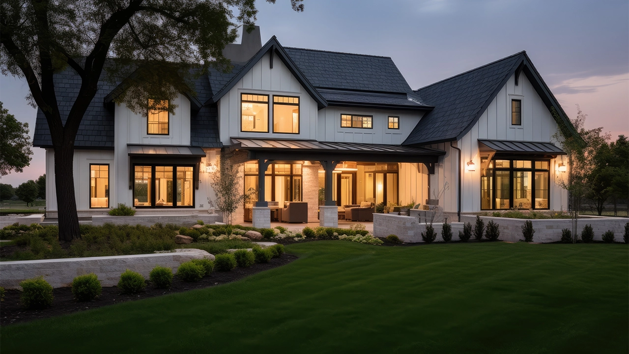 remodeled home exterior at dusk