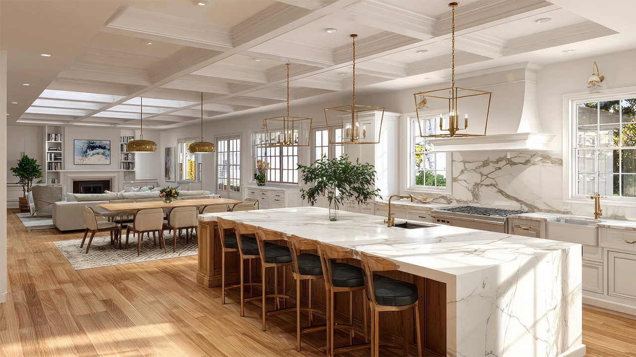 open concept kitchen living area